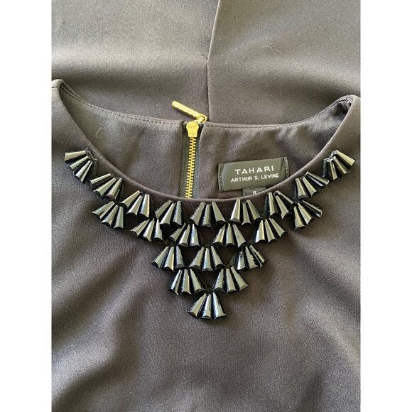 Tahari ASL NWT $169 Black Beaded Knit Cocktail Sheath Dress, Women's Size 8 - Picture 7 of 9